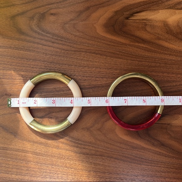 Antique bone/red and brass bracelet bangles - 2 - red, white - Picture 4 of 4